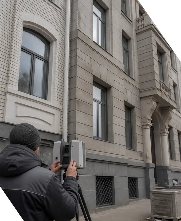 Лазерное сканирование фасадов зданий для обследования в Кимовске
